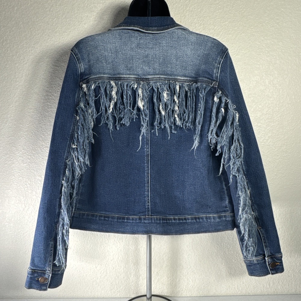 Judy Blue Women's Trucker Fringe Denim Jean Jacket Katie Vintage Wash Small NWOT